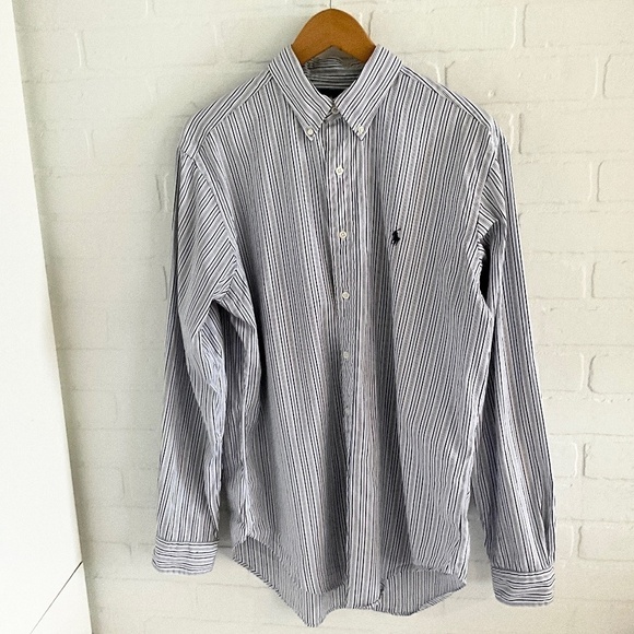 Ralph Lauren Blue Label Button down shirt Stripe Blue/White/Navy Size 16 34/35 - Picture 14 of 14